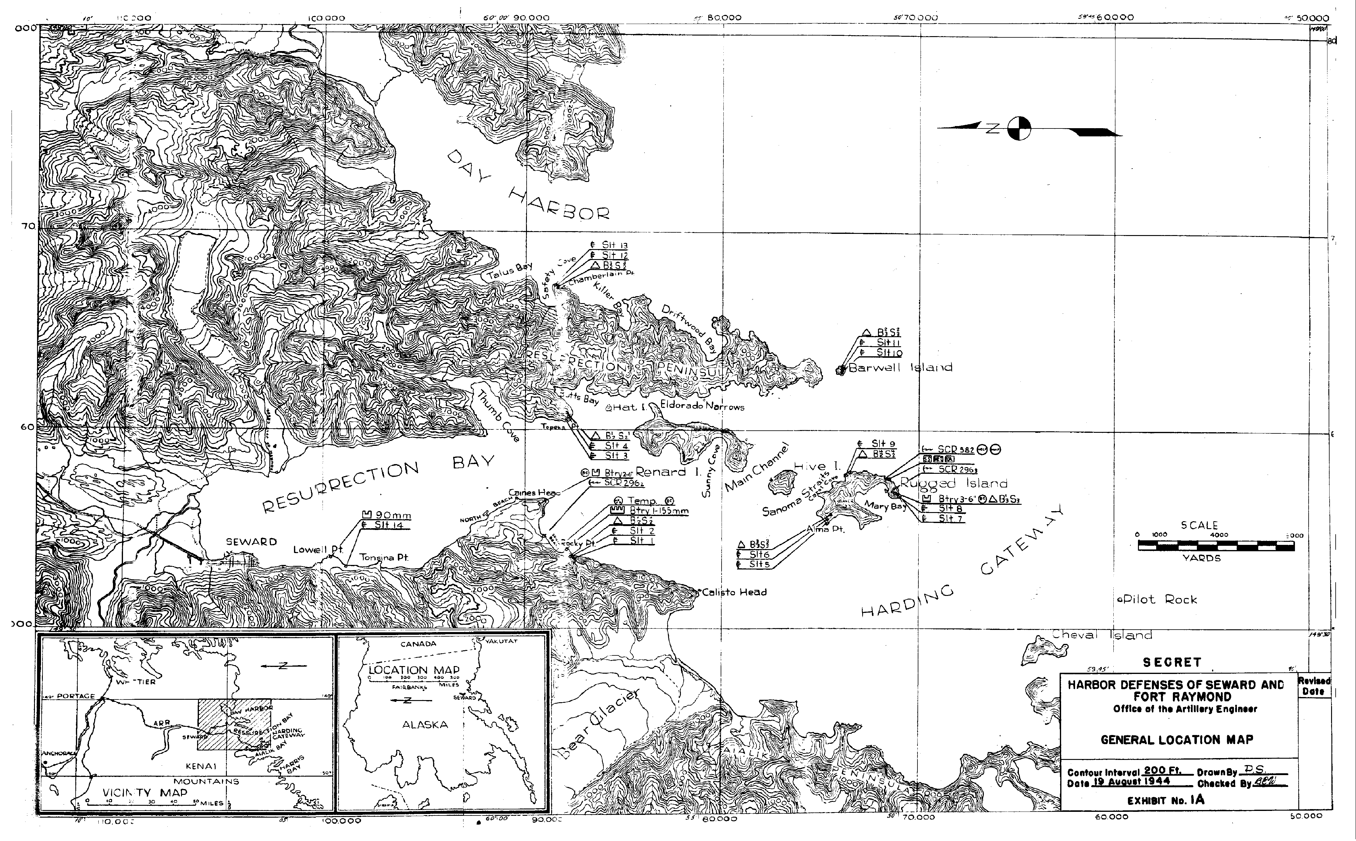 Harbor Defenses of Seward and Fort Raymond, General Location Map, 1944. U.S. Army Corps of Engineers