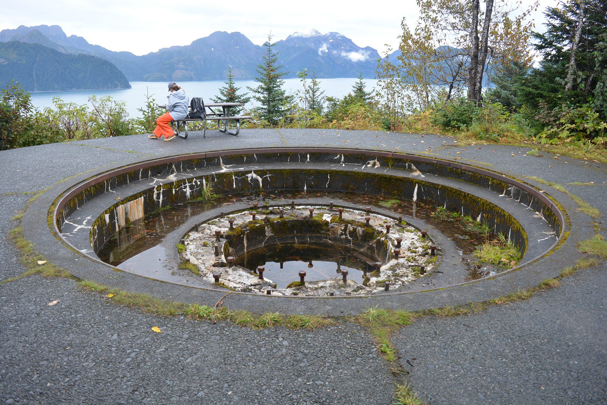 Six-inch gun mounts at Fort McGilivrary create a sense of place for visitors that allow them to feel the experience of WWII in Alaska. September 2021.