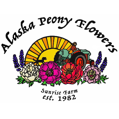 Alaska Peony Flowers / Sunrise Farm logo