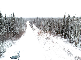 Looking south down Snowshoe Road. Snowshoe is a developed gravel road. 
