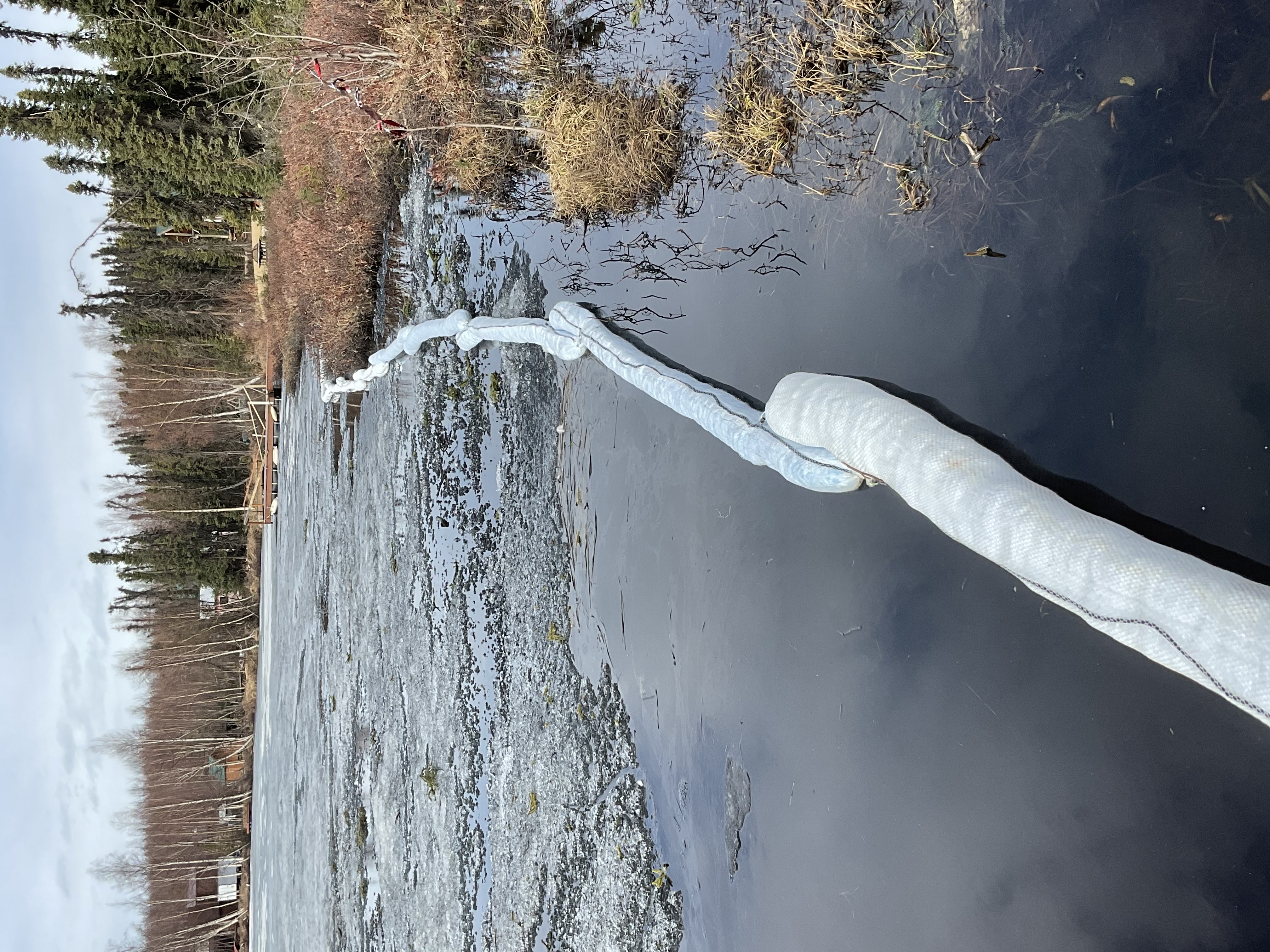 Containment boom placed on Island Lake.