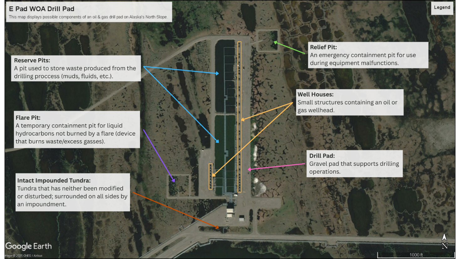 E Pad WOA Drill Pad - contains examples of several possible components of an oil and gas drill pad on the North Slope.