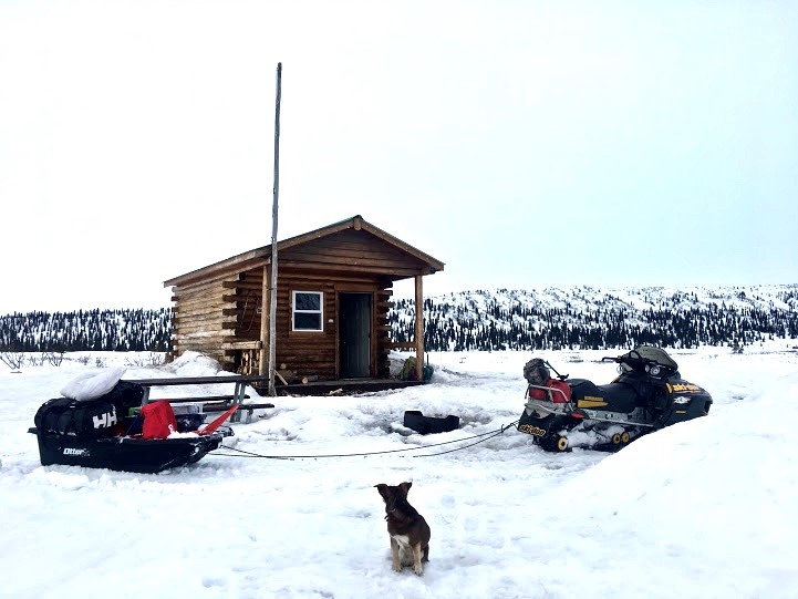 Fielding Lake Cabin with sled and doggo