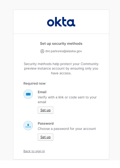 screenshot of the security methods page