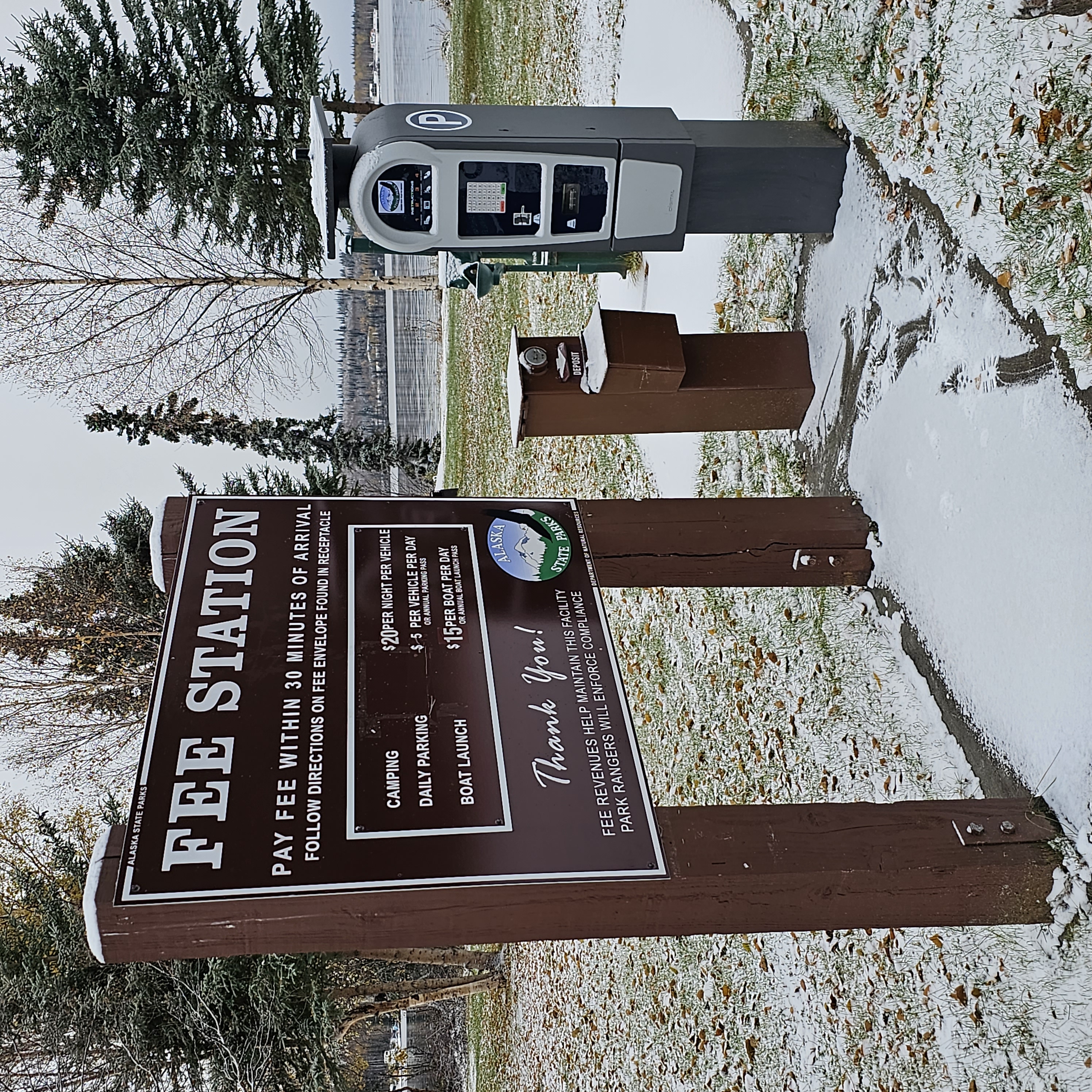 Birch Lake SRS fee sign and electronic payment station