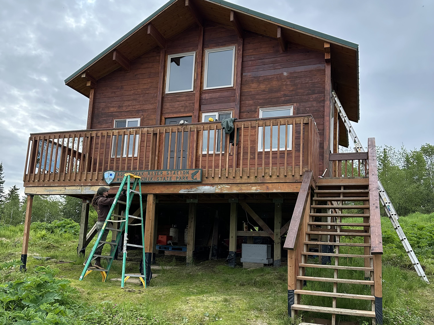 ACC working on repairs to the Agulukpak Ranger Station in Wood-Tikchik State Park