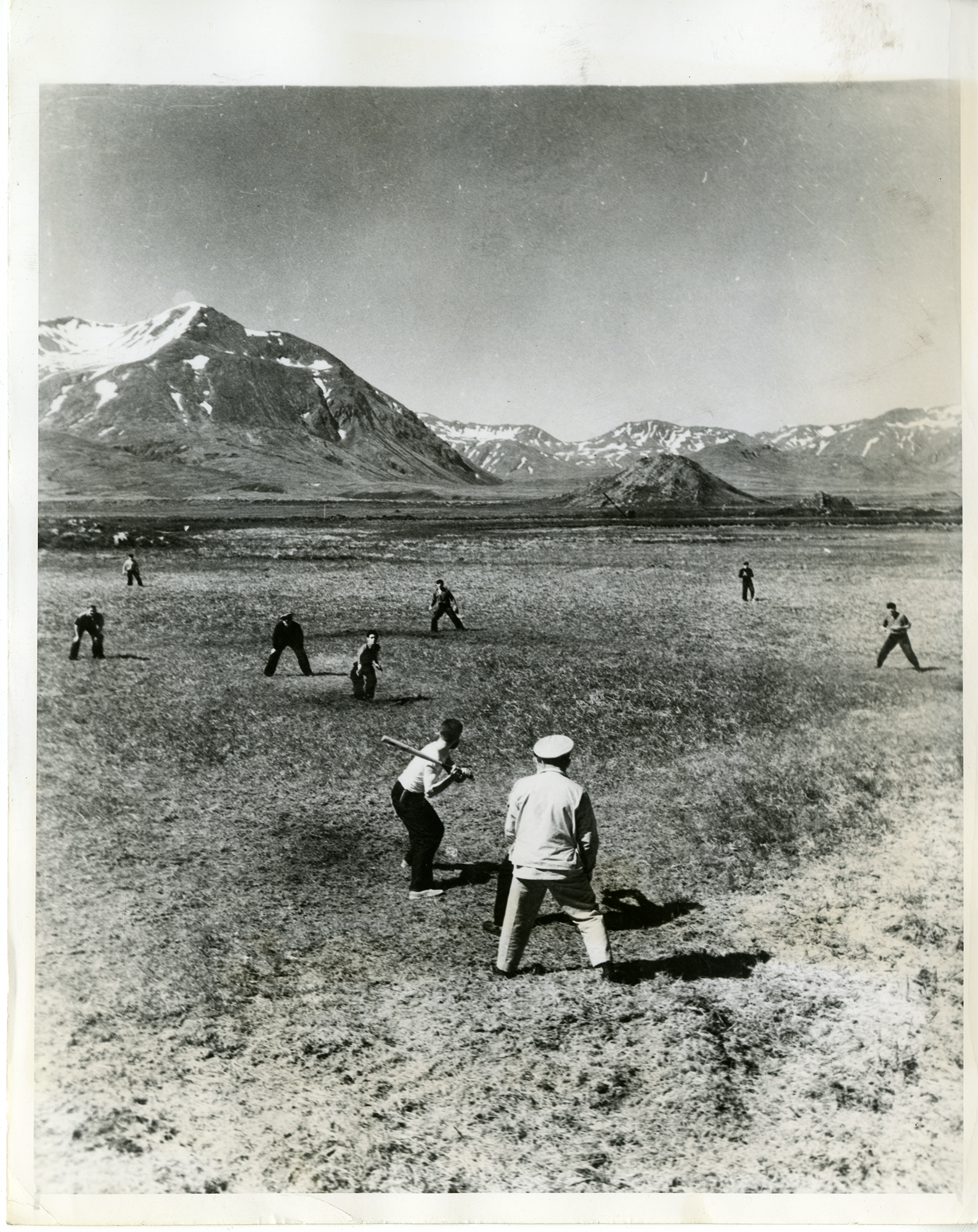 Playing Baseball in Attu, 1943.  The New York Bureau. U.S. Navy.