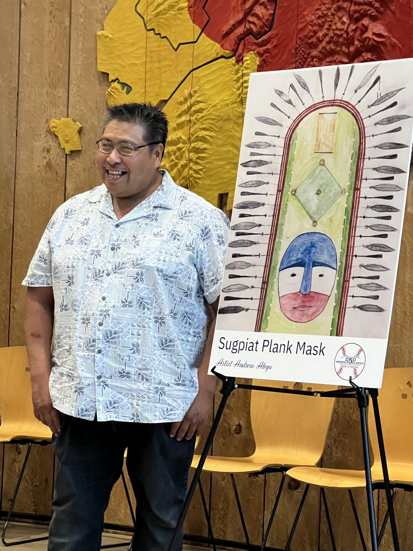 Sugpiat Plank Mask presentation at Alaska Native Heritage Center
