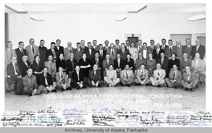 photo of the conventioneers at the 1956 Alaska Constitutional Convention