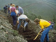 Trail crew working on Flattop Trail