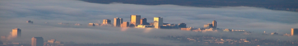 Anchorage as seen from the Glen Alps on a foggy day